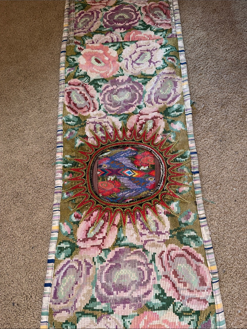 Vintage woven table runner Huipil style